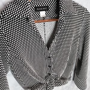 ALICE NYC Cropped Top Women Size XS Black White Polka Dots Stretch Feminine